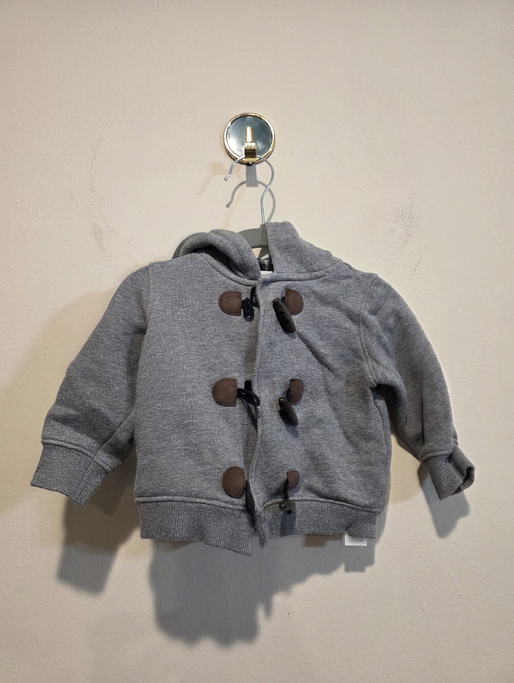 Carters 6 Months Grey Hooded Puffer Jacket with Brown Toggle Accents